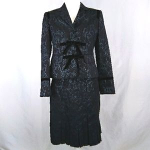 Anne Klein Vintage 2pc Black Jacquard Skirt Suit Blazer 4p